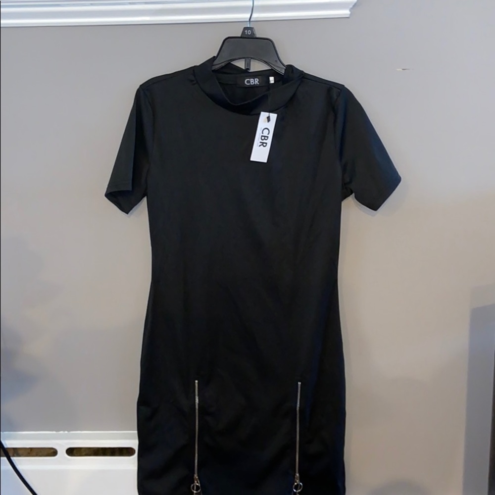 New black stretch dress cute zipper details